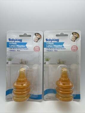 Lot Of 2 Baby King Latex Nipples Medium Flow 3 In Pack 6 Total Fits Most Nursers